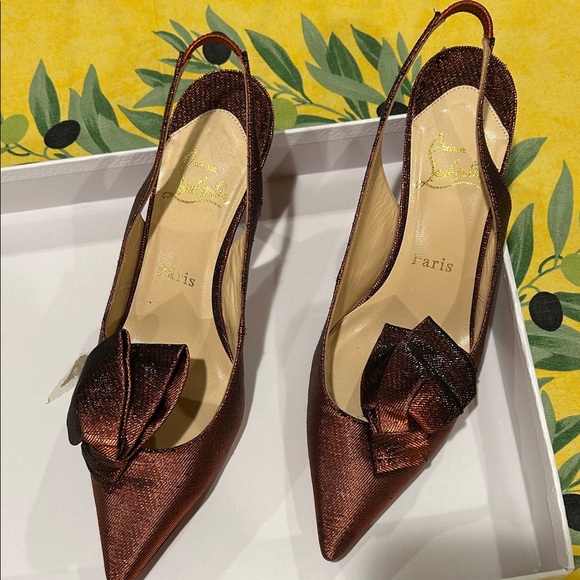 Christian Louboutin Metallic Brown Slingback Heels - Picture 1 of 6